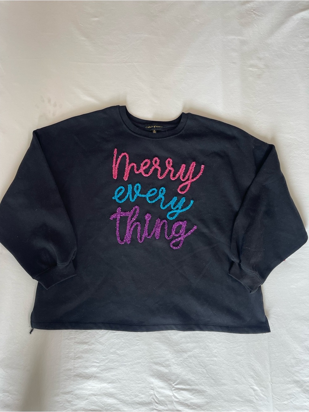 State‎ of Mind Black Sweatshirt with Pink and Teal Glitter Script